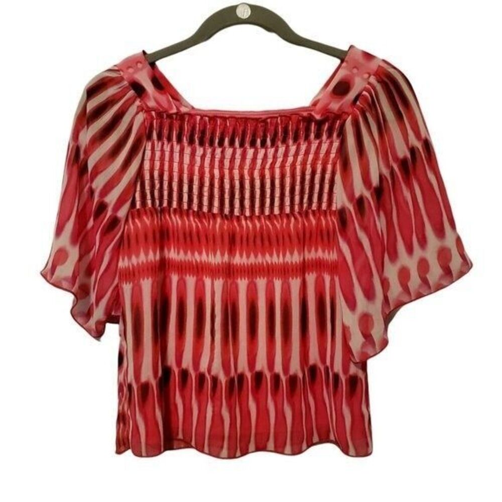 B. Wear Womens Sz M Pink White Tie Dye Short Sleeve Blouse